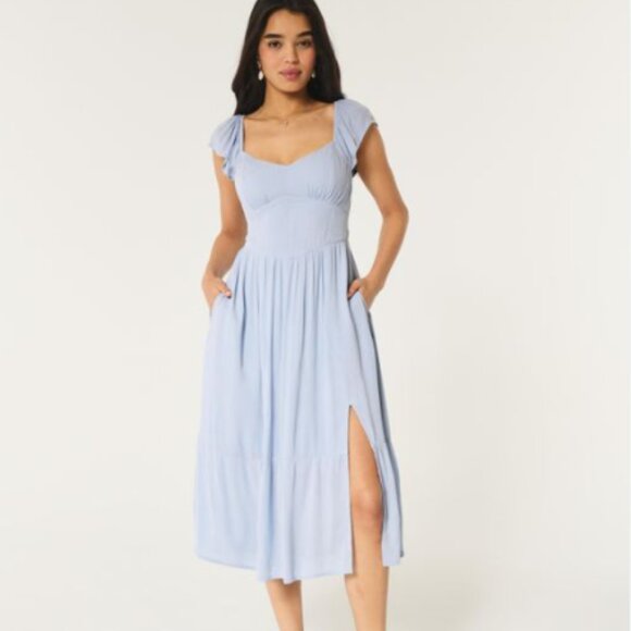 Hollister Light Blue Lace-Up Back Midi Dress - Picture 1 of 6